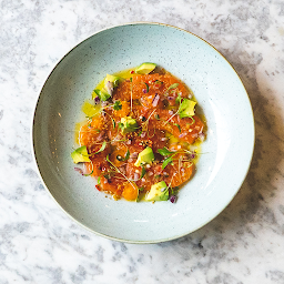 Salmon Ceviche with Avocado & Smoked Crisp Quinoa