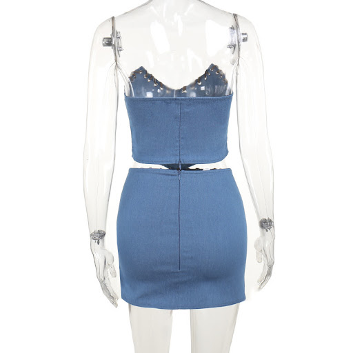 Title 12, Fashion Denim Tube Top Skirt Sexy Suit