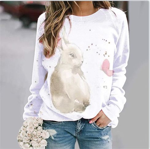 Title 7, Womens Bunny Print Shoulder Plunge Long Sleeve...