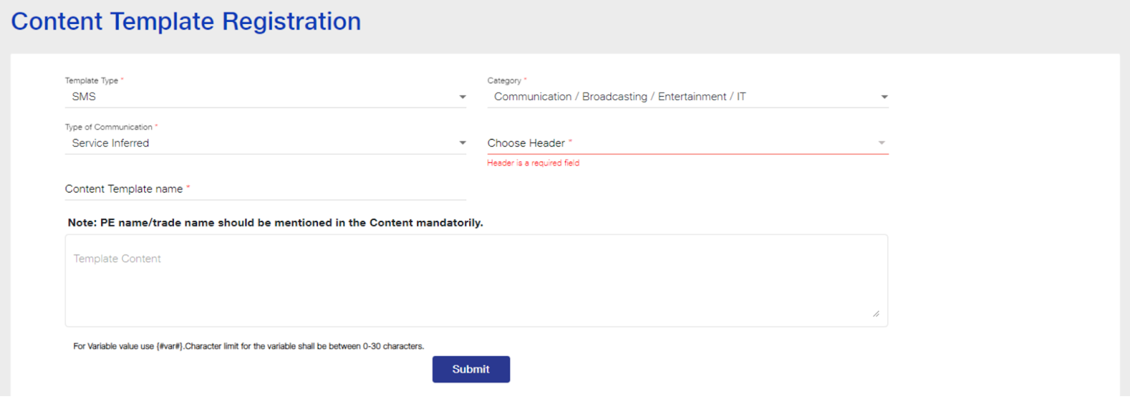 complete content template registration process on Jio DLT portal | SMSCountry