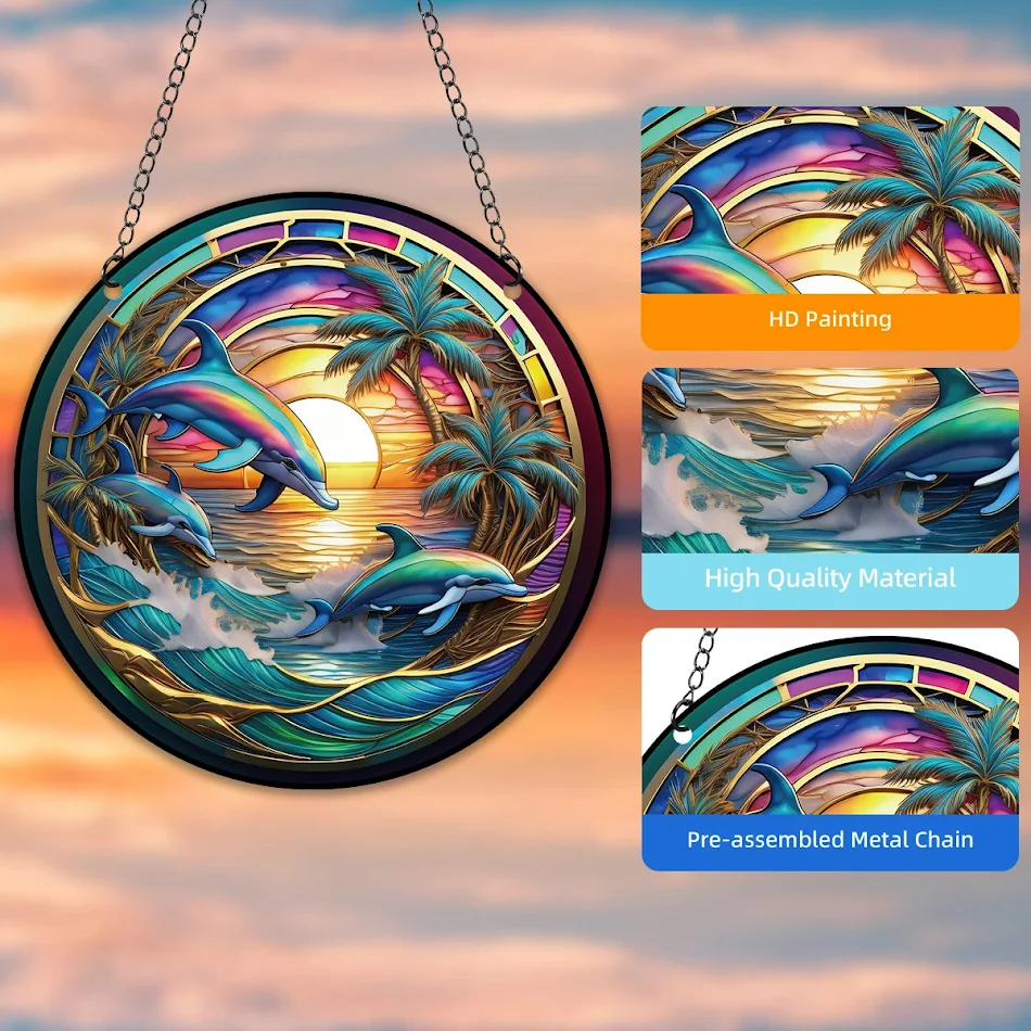 3D-Dolfijn gekleurde raamhanger, brengt de zee in huis met levendige kleuren en een driedimensionaal design, perfect als decoratie en cadeau.