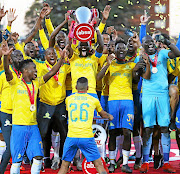 The winners of the Absa Premiership 2018/19 title, Mamelodi Sundowns, celebrate their victory.  PSL sponsors Absa are worried about this season's  TV blackout impasse. 