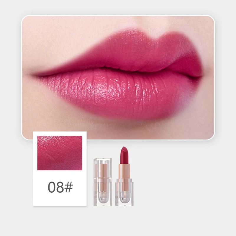 Matte Finish Crystal Square Tube Lipstick. Achieve a velvety matte look with long-lasting, intense color for beautifully