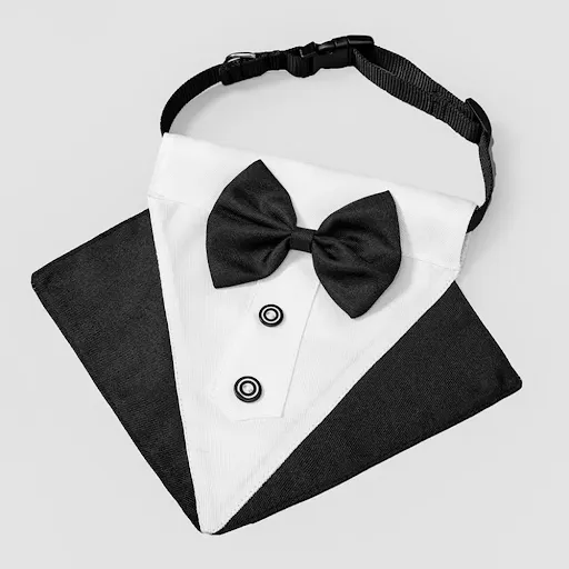 Formal Dog Tuxedo Wedding Bandana Collar with Bow Tie Adjustable Pet Neck Tie Neckerchief Bandana for Small Medium Large