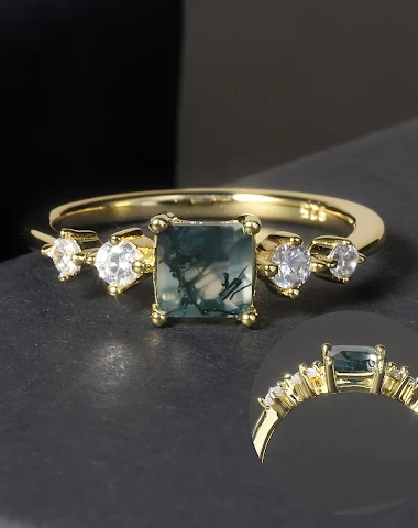 Anillo de moda con ágata acuática n - 0