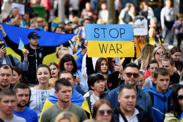 Protesters demonstrate against Russia's invasion of Ukraine, during a Ukrainian Independence Day rally, in Dublin, Ireland August 24 2022.