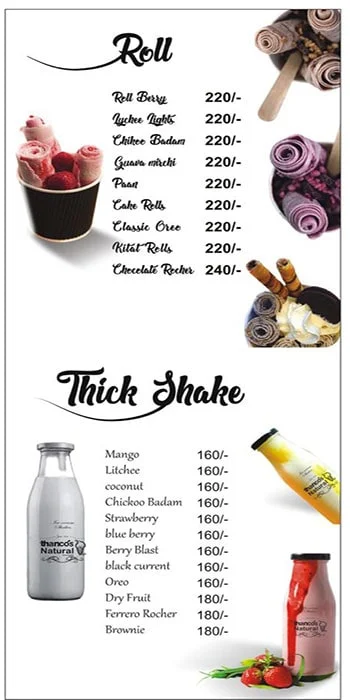 Thanco's Natural Ice Cream menu 