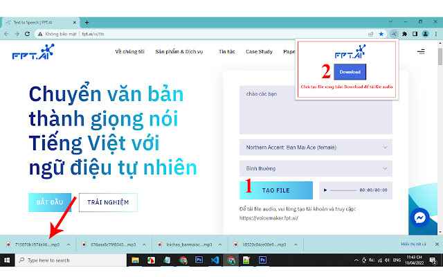 Tải file audio fpt.ai văn bản thành giọng nói chrome extension