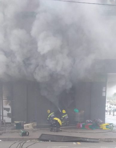 Firefighters are extinguishing a blaze on the corner of Jeppe and Polly streets in the Johannesburg CBD.