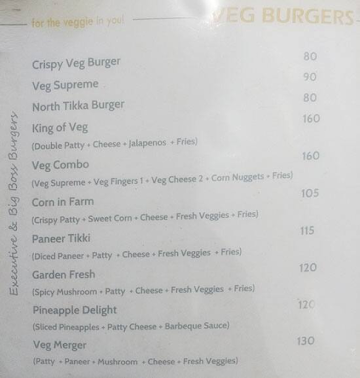 Burger @49 menu 