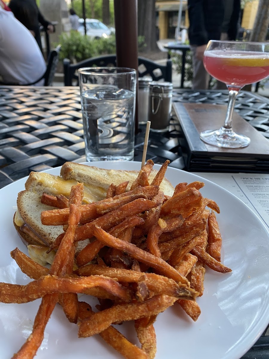 Grilled cheese and sweet potato fries (dedicated frier). I never eat like this but couldn’t resist.