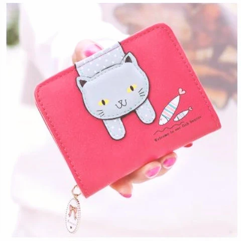 Carteira de Moedas Estudante Gatinho Curta com Zíper e Desenho de Gato. Ideal para Estudantes. Linda e Prática. Perfeita para Moedas.