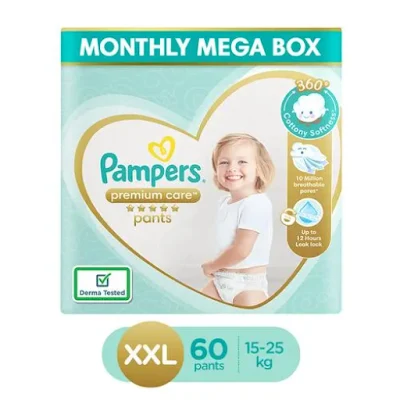 Pampers Premium Care Pants, Double Extra Large Size Baby Diapers (XXL),Softest Ever Pampers Pants 60 Pc
