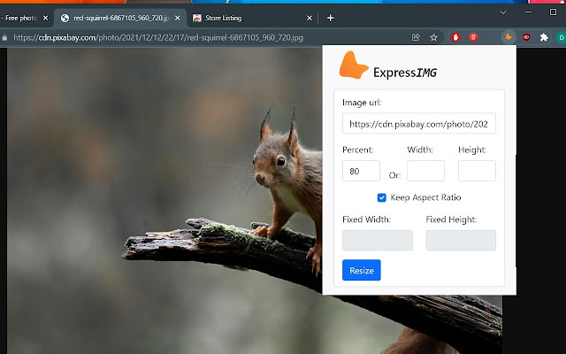 ExpressIMG - Resize images from URL chrome extension