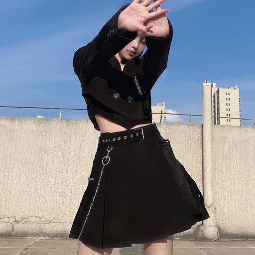Title 2, Dark Womens Short High Waist Pleated Skirt. Ac...