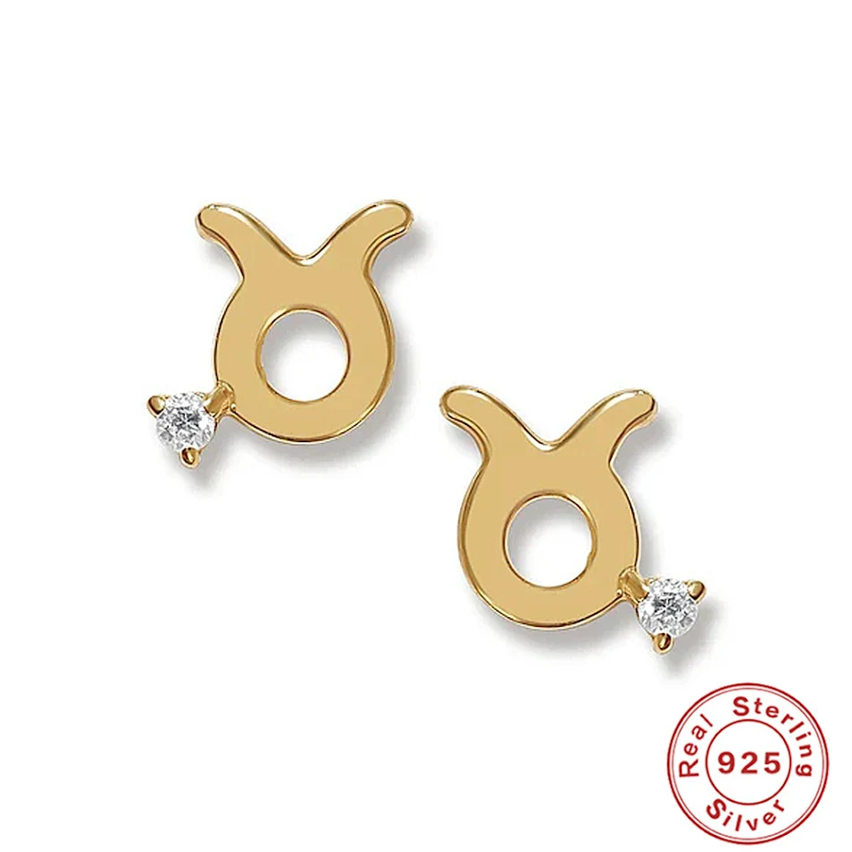 Brincos de constelação mini brilhantes estilo fashion, prata S925, personalizados com diamante, doze constelações.