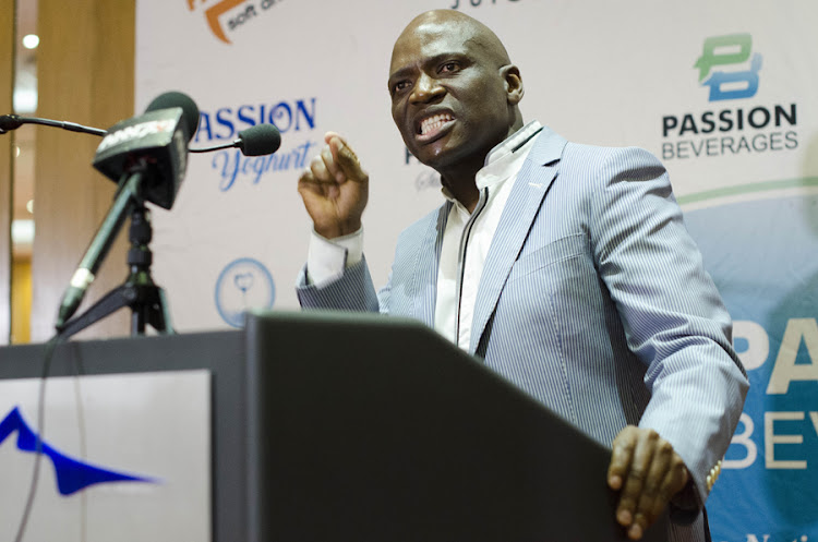 Hlaudi Motsoeneng, the ex-COO of SABC, talks about the importance of education in creating an equal South Africa at the launch of Take a Black Child to University, a project being undertaken by Ulwazi Ngamandla Youth Initiatives and Gayisa Industries, Pretoria, October 20, 2017. The project aims to find funding for students who have been accepted into tertiary education institutions but lack the economic resources to pay these institutions.