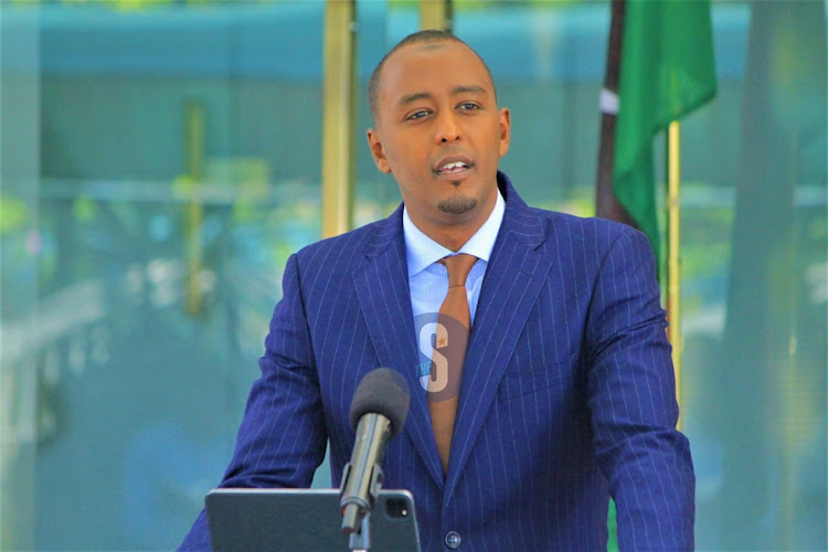 State House spokesperson Hussein Mohamed during a press brief at Harambee House on May 19, 2024.