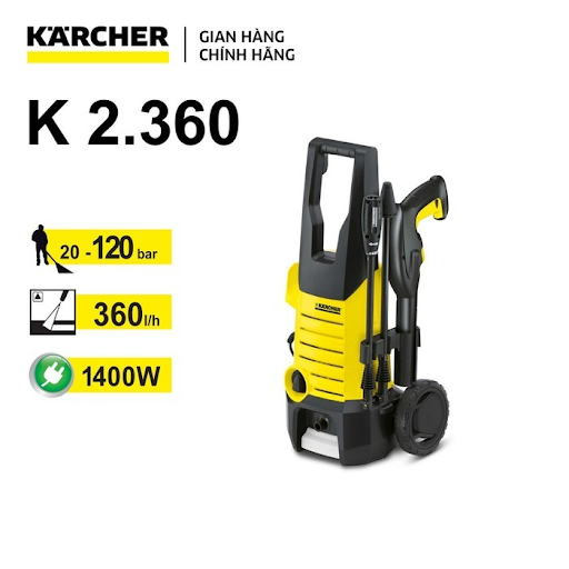 Máy xịt rửa xe Karcher K 2.360, Máy rửa xe áp lực cao 1400w, lưu lượng nước 360 (l/h) kèm 7 món phụ kiện