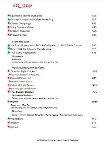 Aromas - Kenilworth menu 