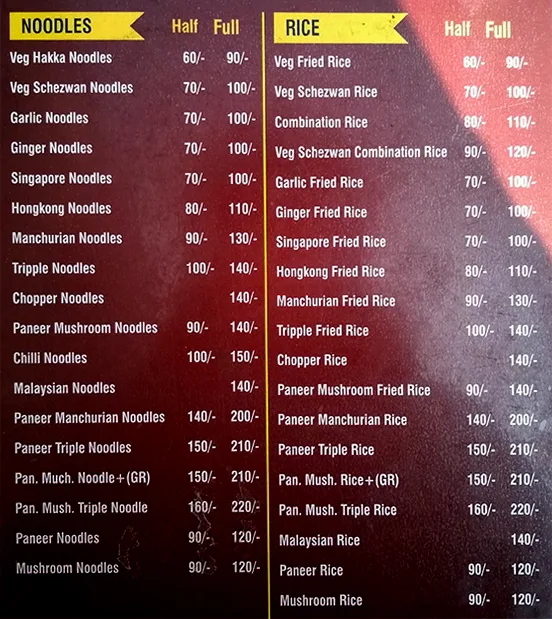 Gauri Vrindavan menu 