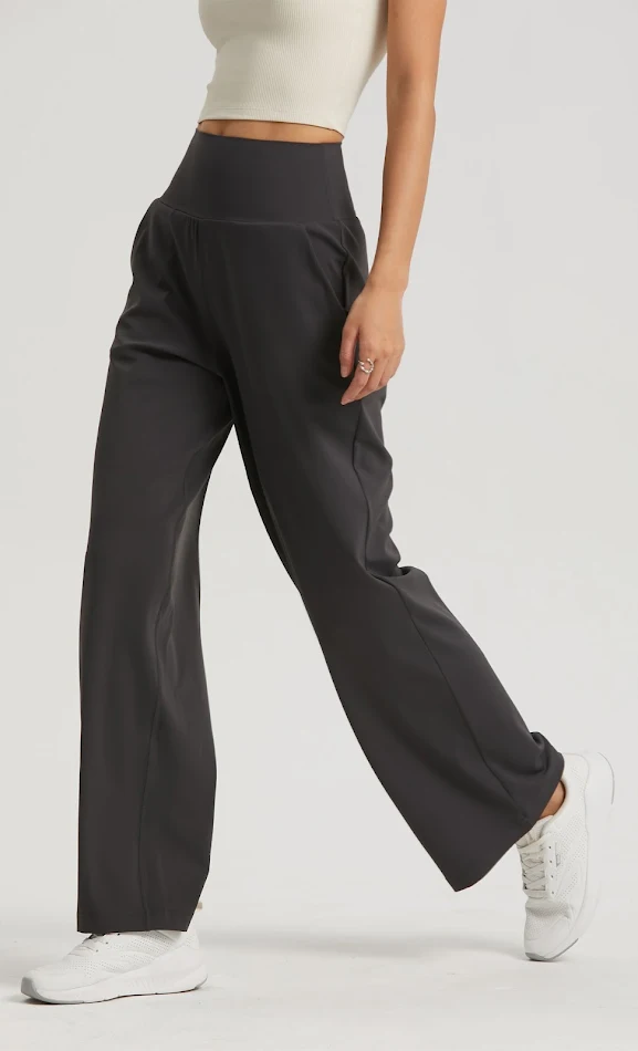 Hohe Taille Yoga Hose, Hüftlift, weiter Bein, drapierter Schnitt, schlank, gerade, atmungsaktiv, schweißabsorbierend, lässige Sporthose.