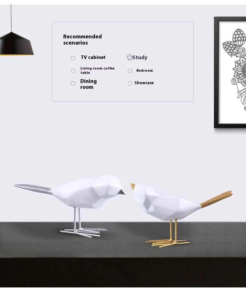 Title 8, Décoration Résine Oiseau Origami Or et Argent, ...