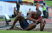 Luvo Manyonga takes part in the men's long jump during the SA championships in April 2019.  