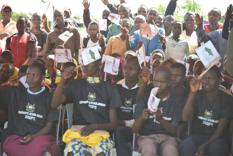 Some of the scholarship beneficiaries during the launch of the Bungoma County Scholarship programme.