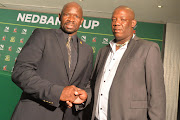 McDonald Makhubedu and Steve Komphela during the Kaizer Chiefs and Acornbush United Joint press conference at PSL Offices on April 06, 2017 in Johannesburg, South Africa.