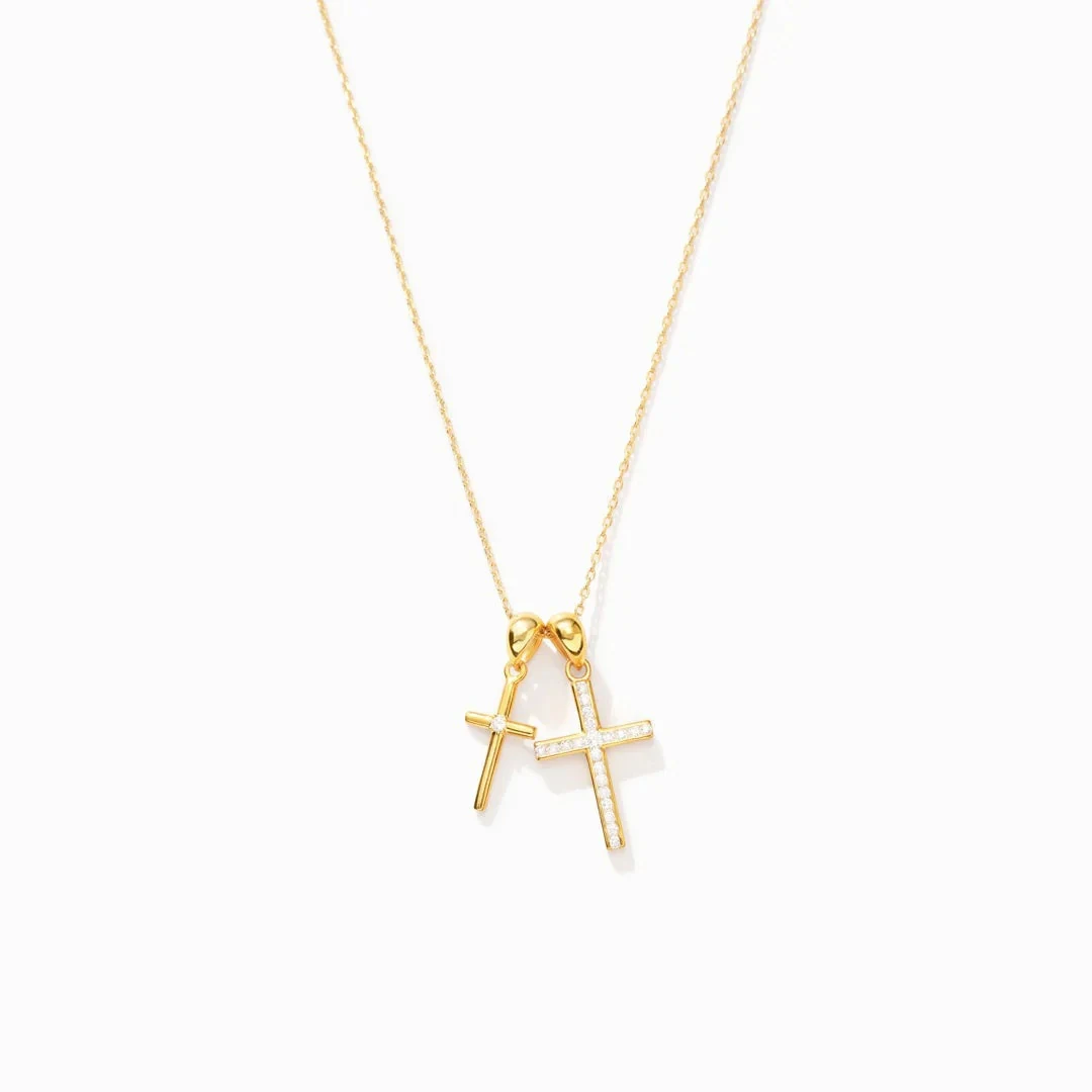 Title 4, Zilveren dubbele kruis ketting voor dames. Een ...