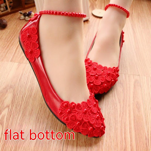 Title 2, Red Bridal Shoes Pearl Anklet Large Size Women...