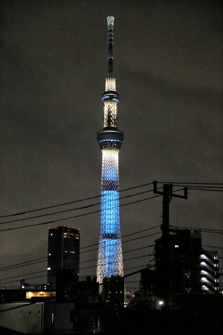 Skytree nocą, Tokio, Japonia