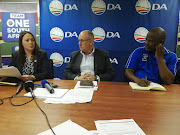 DA MPL Vicky Knoetze, DA caucus leader in Nelson Mandela Bay Athol Trollip and DA Eastern Cape leader Nqaba Bhanga at the party's provincial headquarters in Walmer.