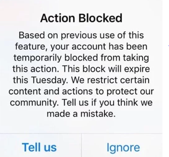 Instagram account blocked