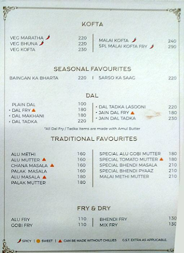 K Bhagat Tarachand menu 