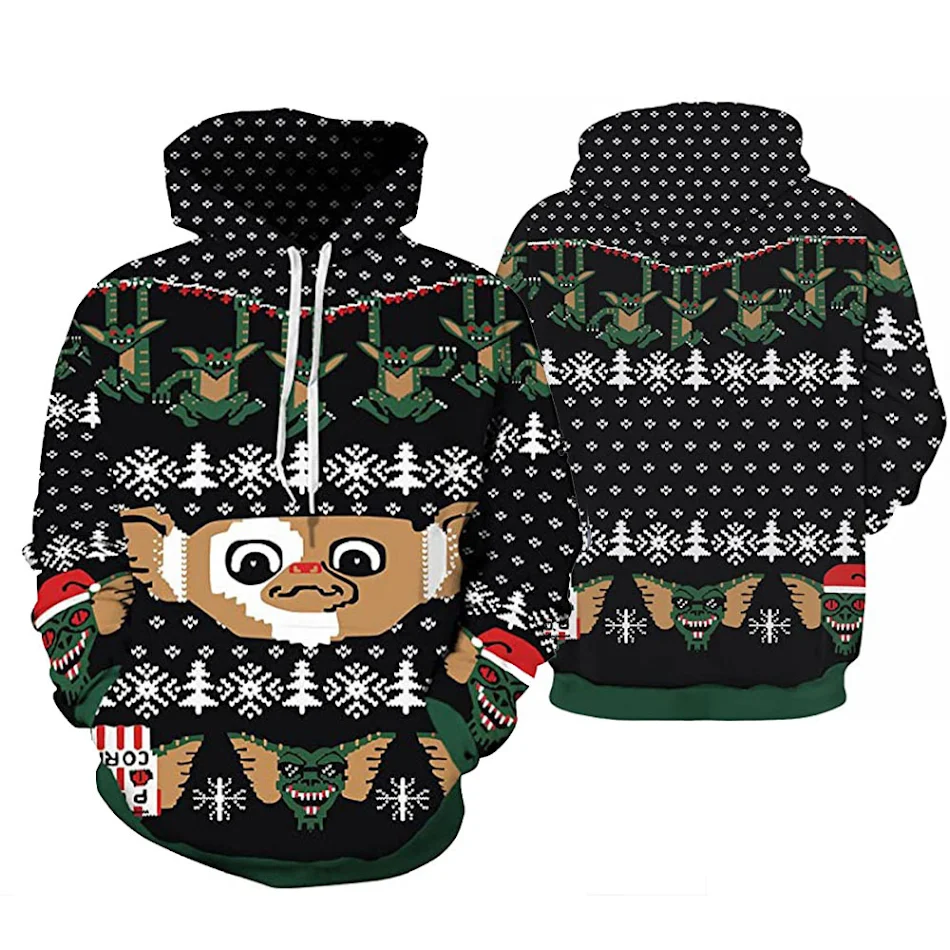 Polyester hoodie met lange mouwen en kerstprint