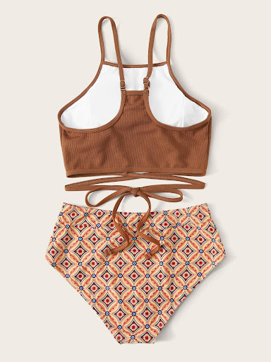 Title 8, Women In High Waisted Brown Split Swimsuit