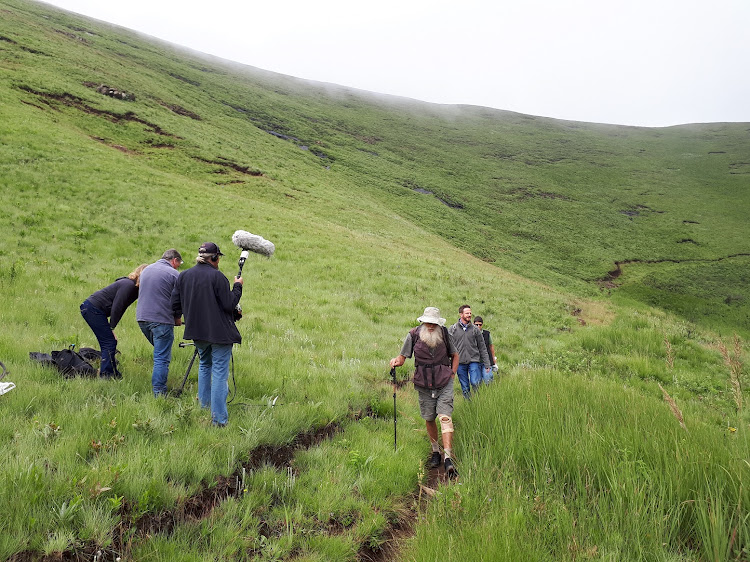 Feburary 8 2018: One of the last known pictures taken of Rodney (front) and Rachel (back) Saunders in the Drakensberg. Horticulturalist and BBC presenter Nick Bailey is pictured in the centre between the elderly couple who went missing the next day in a case linked to terror group Isis.