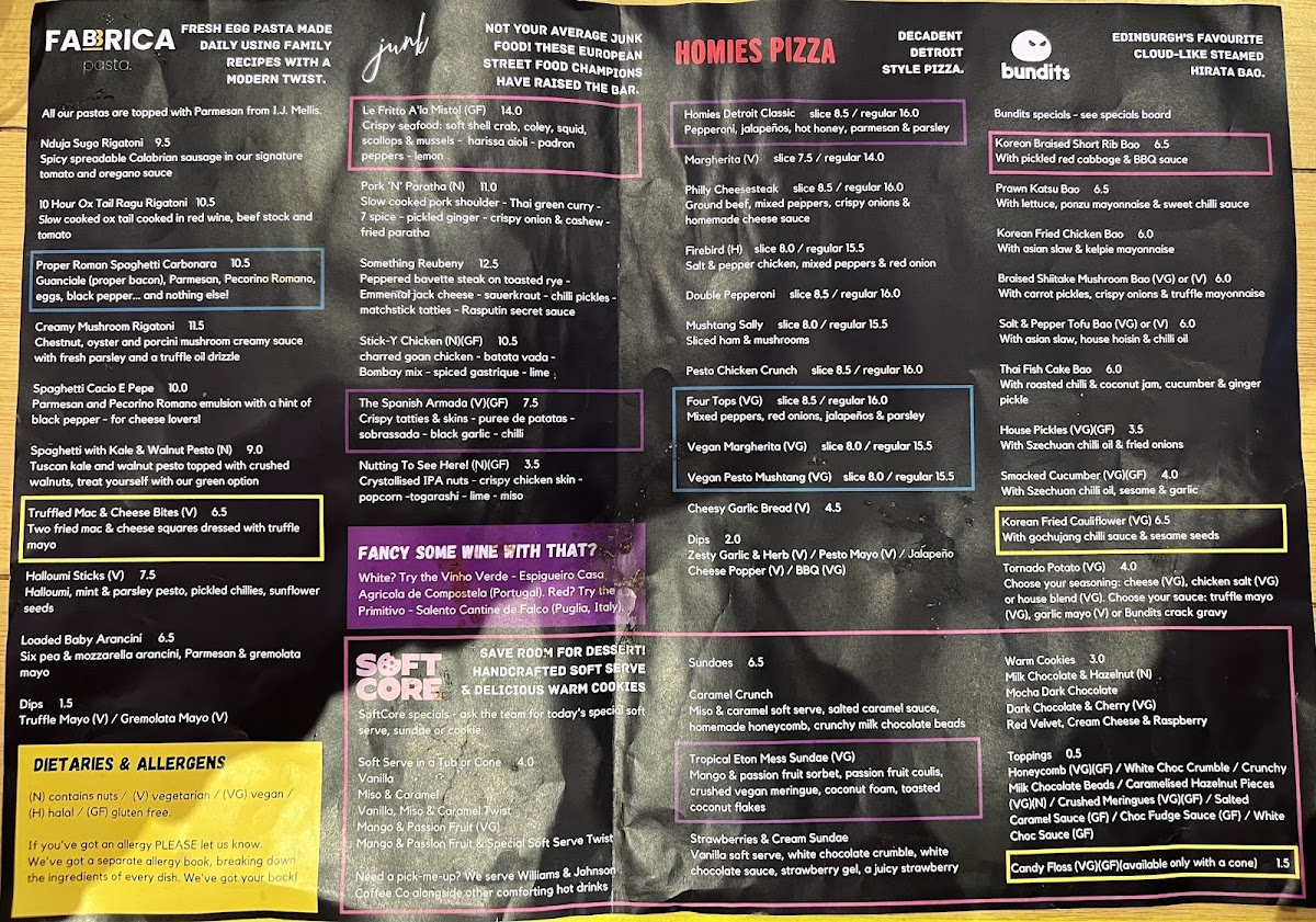 Edinburgh Street Food gluten-free menu