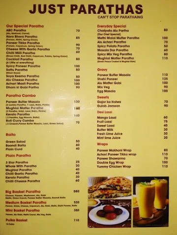 Just Parathas menu 