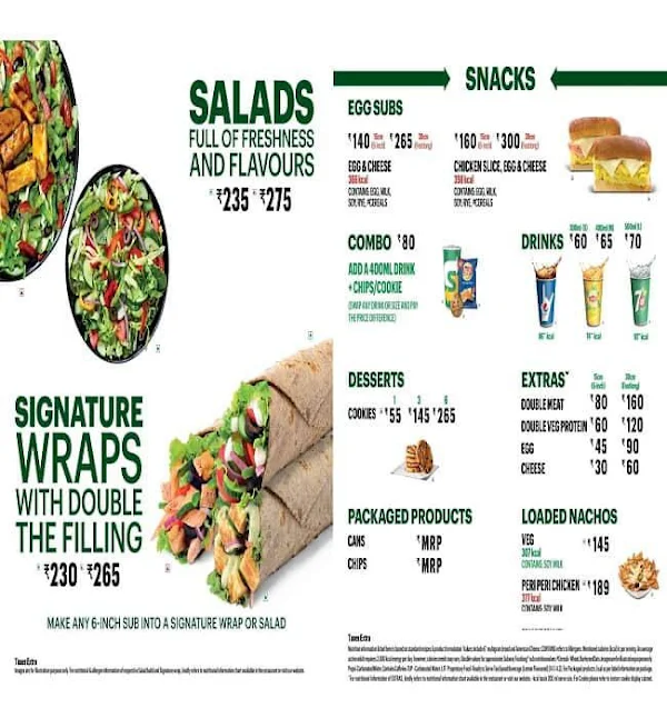 Subway menu 