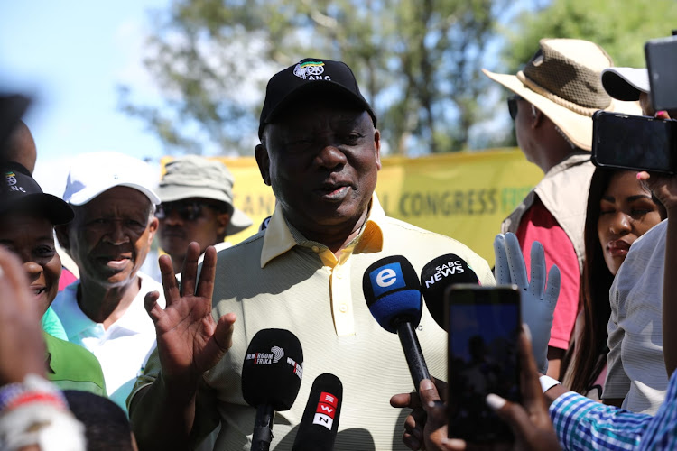 ANC president Cyril Ramaphosa speaks to reporters at the Bloemfontein Golf Course on Friday morning. Picture: THAPELO MOREBUDI