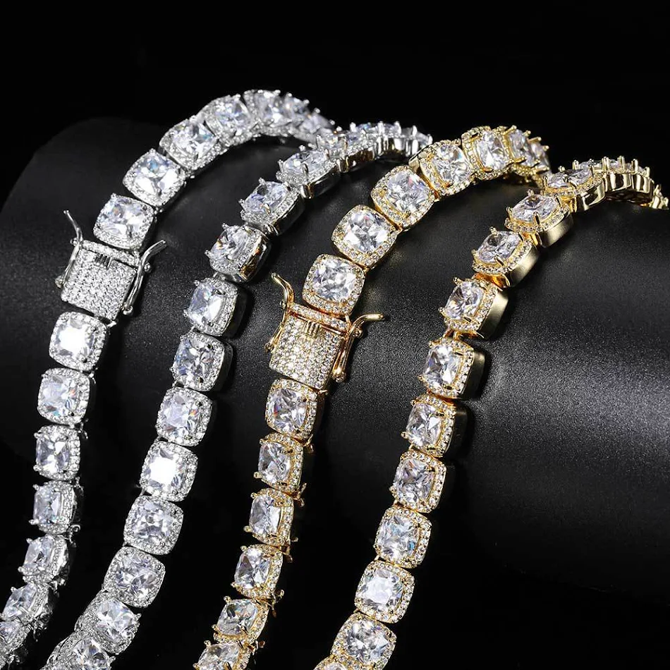 Rock Sugar Diamond Hip Hop Armband, eenvoudige koperen ketting met vierkante inleg, voor een opvallende urban look.
