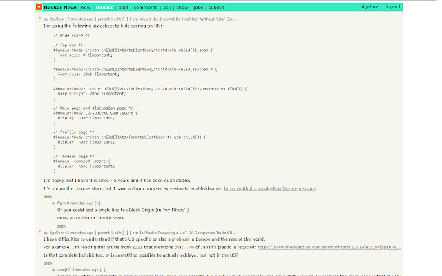 HackerNews No Pressure chrome extension