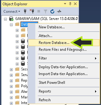 Restaurar base de datos bak en SQL server 2017