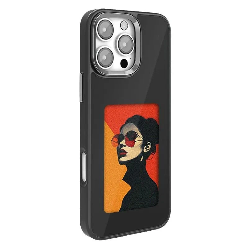 Capa de telefone com projeção de tela AI NFC transfronteiriça com tela E-ink de quatro cores para notificações claras e acesso rápido.