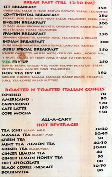 Guru Bar menu 