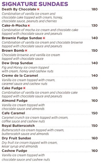 Corner House Ice Creams menu 