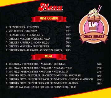 Crazy Shakes And More menu 